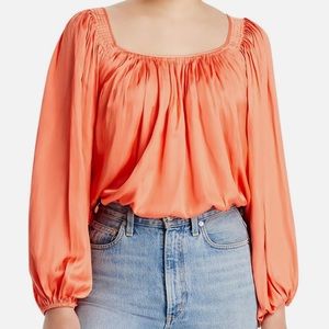 Kobi Halperin Womens Satin Pleated Flowy Peasant Top Shirt XXL